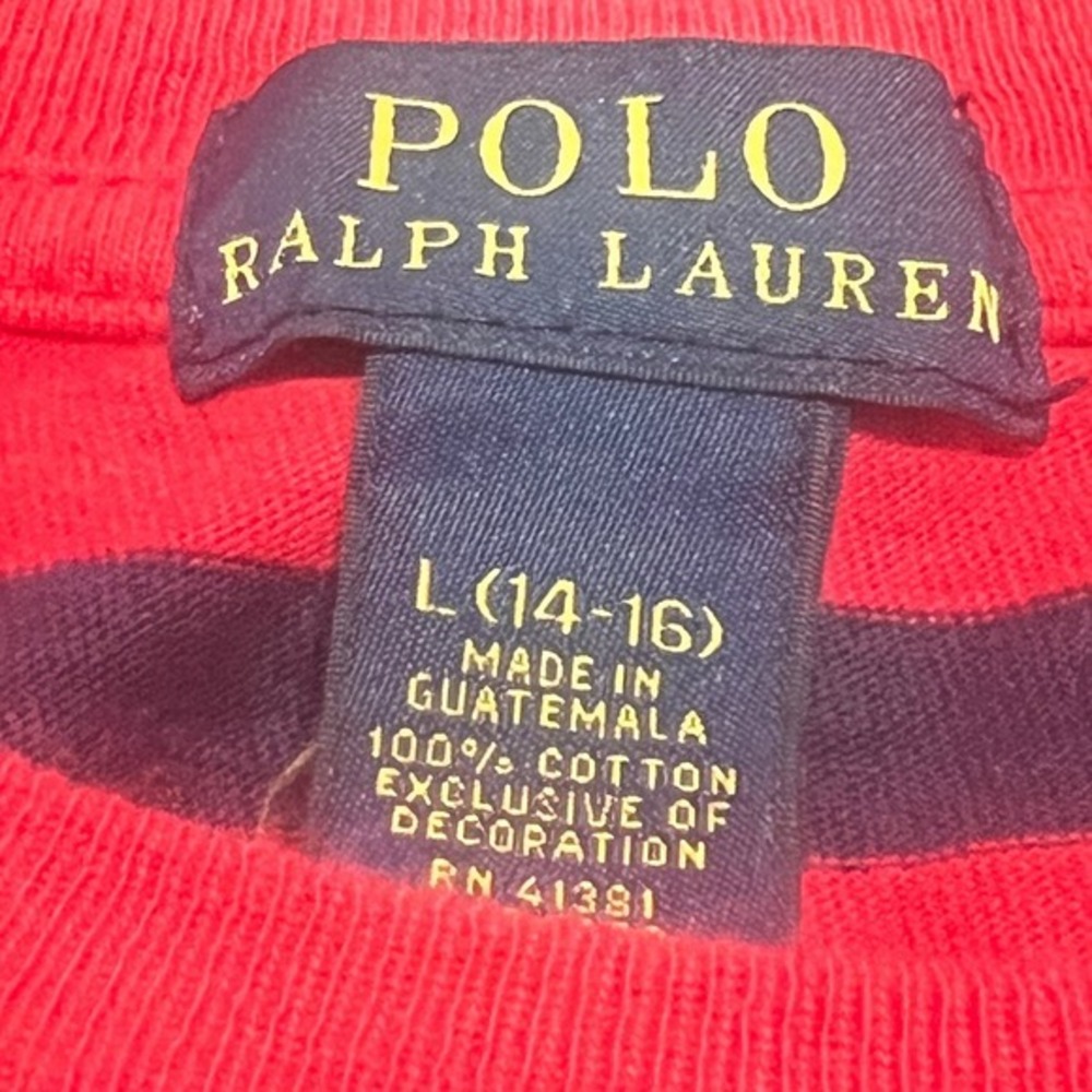 Polo Ralph Lauren Boys Red Navy Striped Long Sleeve T-Shirt Size L 14-16 Cotton - Picture 3 of 5